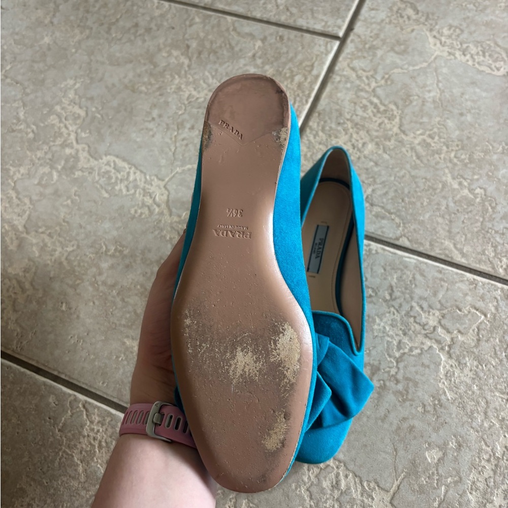 Prada Women's Teal Suede Loafers - Picture 6 of 6